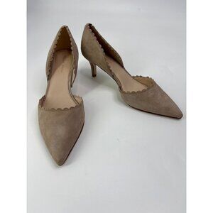 Pelle Moda Kenny Scalloped Beige Kid Suede 2.5" Heels Shoe Size 8.5 NWOB